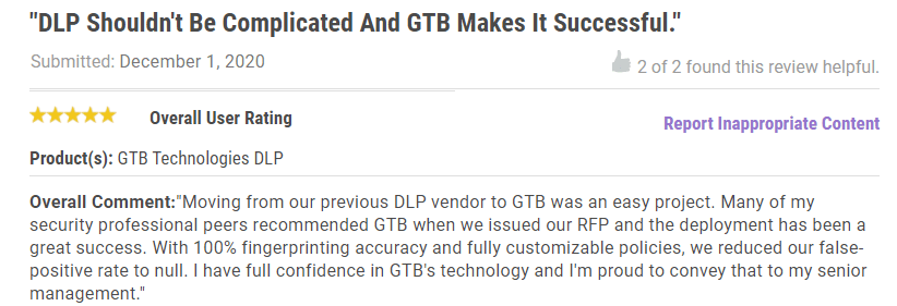 Gartner Peer GTB DLP Success